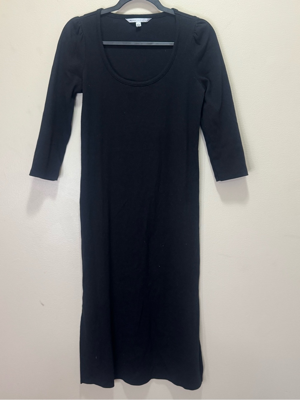 The Nines by HATCH Black Ribbed 3/4-Sleeve Maternity Midi Dress